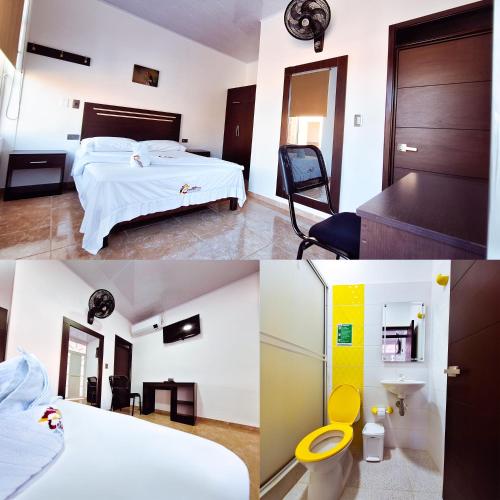 a collage of photos of a hotel room at Hotel VILLA CABAÑA in Villagarzón