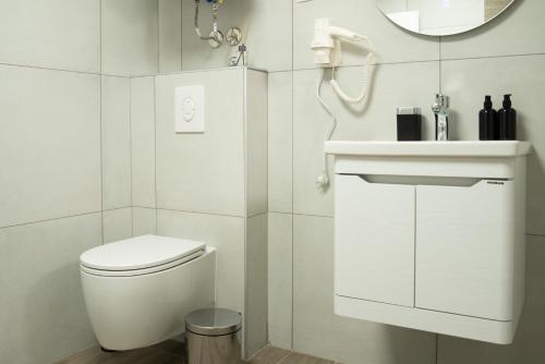 un bagno bianco con un water e un lavandino di Iris Apartments a Ohrid