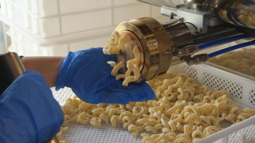 a person uses a pasta machine to process pasta at Il Poggio degli Antichi Sapori - Residence in Paternopoli
