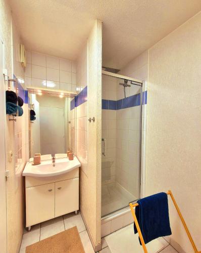 une salle de bain avec un lavabo et une douche dans l'établissement Chartrons - Appartement cosy avec grande terrasse, à Bordeaux
