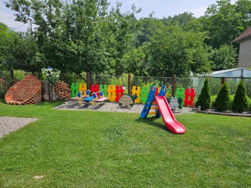 a playground with a slide in the grass at Drinska Dedovina in Gornja Trešnjica