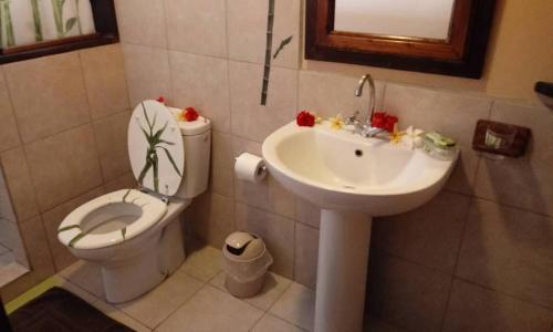 a bathroom with a toilet and a sink at Ocean Plateau in Motu Tiahura