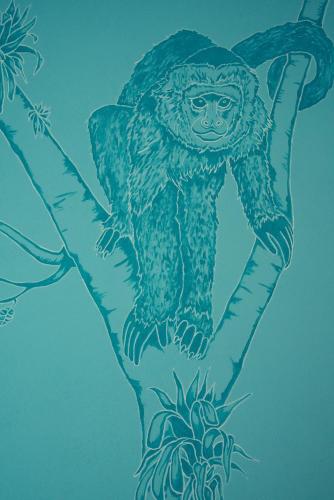 a drawing of a monkey sitting on a tree branch at Hotel con Corazon Monteverde in Monteverde Costa Rica