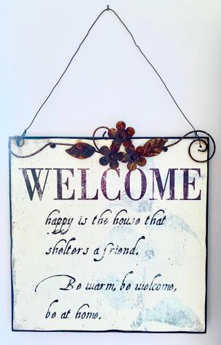 a welcome sign hanging on a wall at Glenburn, Fochabers in Fochabers