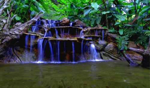 a waterfall in the middle of a pool of water at Hotel Mango Valley in Grecia