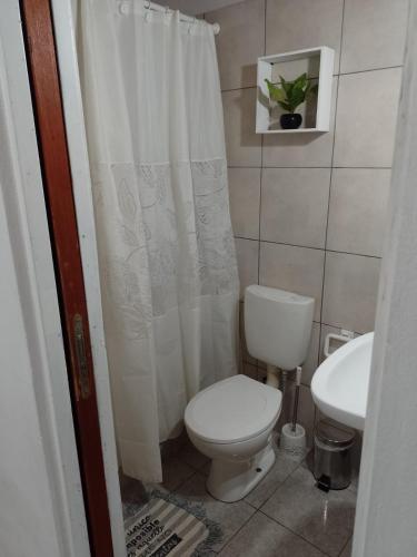 a bathroom with a toilet and a sink at Los Colibríes in San José