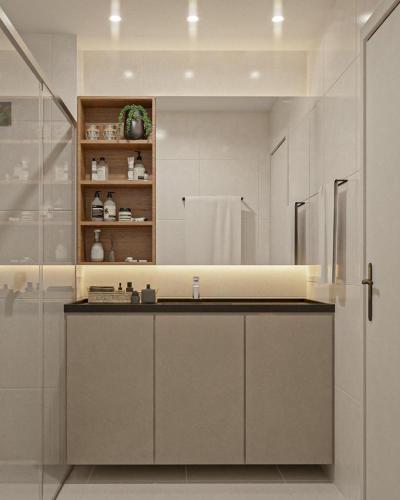a bathroom with a sink and a mirror at Loft Mana Experience INN in Ipojuca