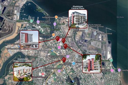 a map of a city with buildings on it at Gladstone Downtown Central Apartment Hotel Official in Gladstone
