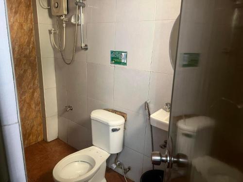 a small bathroom with a toilet and a sink at Rielena Plaza Hotel and Suites in Molave