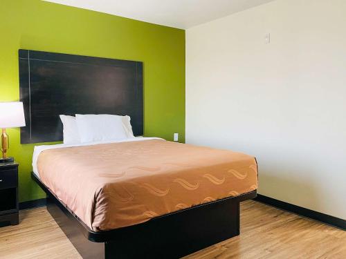 a bed in a room with a green wall at Quality Inn & Suites Lake Charles South in Lake Charles
