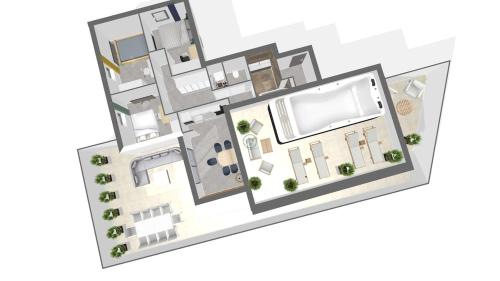 an illustration of a floor plan of a house at Skyline Rooftop Swim Spa in Montpellier