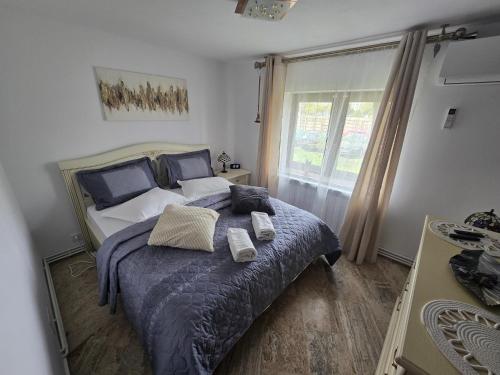 een slaapkamer met een bed met twee handdoeken erop bij OLE Apartment - CENTRAL - Parking included in Timişoara