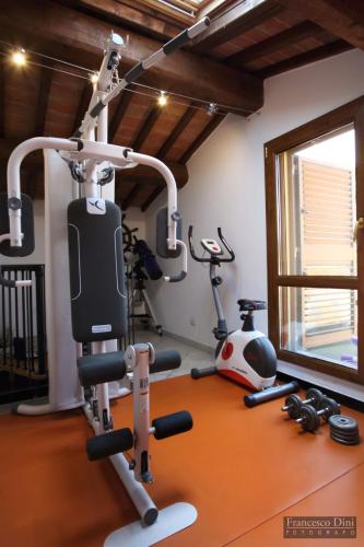 a gym with two tread machines and a simulator at Chianti Luxury villa con piscina e idromassaggio in San Donnino