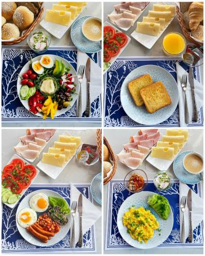 Mała Anglia - Boutique Apartments & SPA في سوبوت: ملصق بأربع صور مختلفه لطعام الافطار