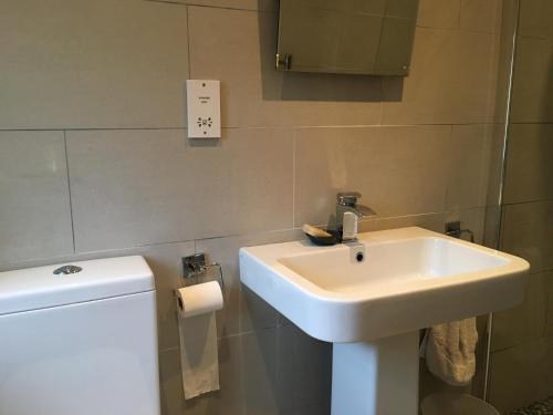 a bathroom with a sink and a toilet at Garden Room in Derby