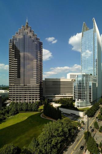 a group of tall buildings in a city at Atlanta Marriott Suites Midtown in Atlanta
