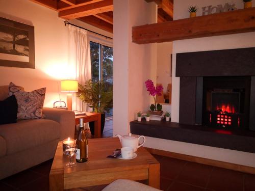 a living room with a couch and a fireplace at 4 bedroomed house in Waterville close to the beach in Waterville