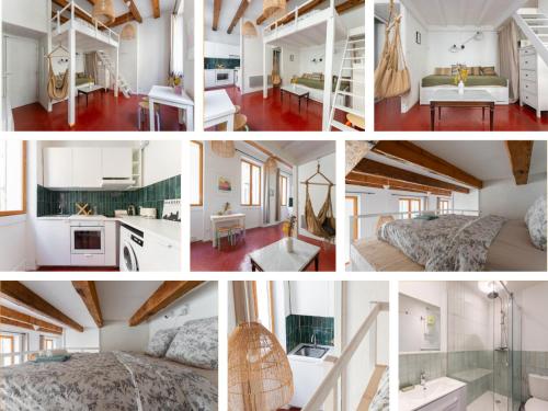 un collage de quatre photos d'une pièce dans l'établissement Le Mistral - 2 min du Vieux Port sur Rue Piétonne - Les Frères de la Loc', à Marseille