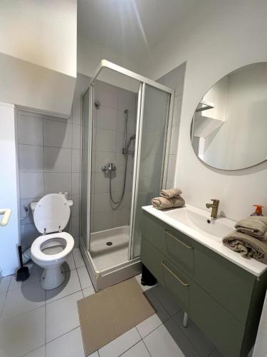 une salle de bain avec une douche, des toilettes et un lavabo dans l'établissement NEW studio old Antibes, à Antibes