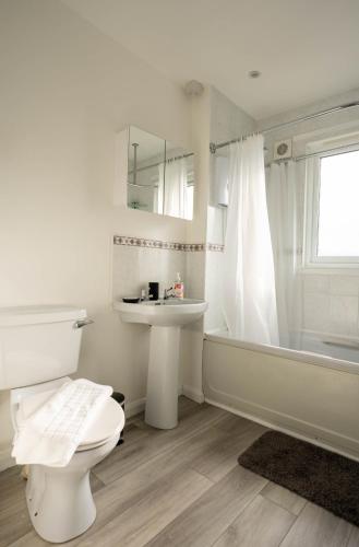a bathroom with a toilet and a sink and a tub at Stirling Street Stays in Tillicoultry