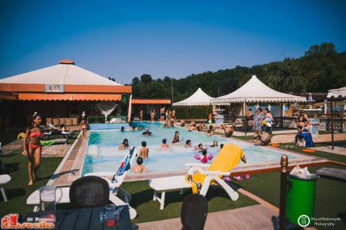 a group of people in a swimming pool at Il Castello di Perano in Perano