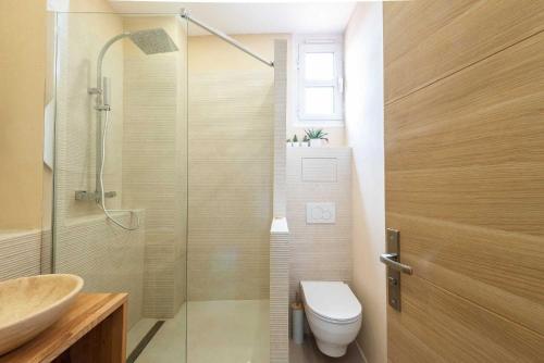 une salle de bain avec une douche, des toilettes et un lavabo dans l'établissement Modern apartment -1BDR 4P - 300m from the BEACH, à Antibes