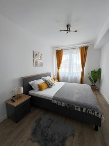 a bedroom with a large bed and a window at Central View Apartment in Târgu-Mureş