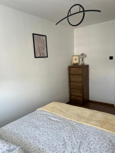 Кровать или кровати в номере Apartament przy bulwarze