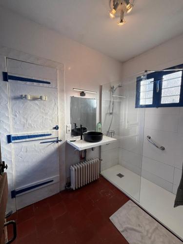 une salle de bain avec un lavabo et une douche dans l'établissement villa le mouleau, à La Teste-de-Buch