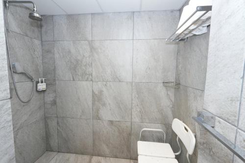 a bathroom with a shower with a toilet in it at Holiday Inn Queretaro Centro Historico by IHG in Querétaro