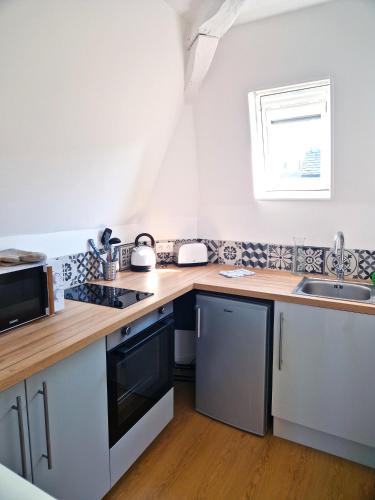 une cuisine avec un comptoir et un évier dans l'établissement Les Bons Enfants 8, à Rouen