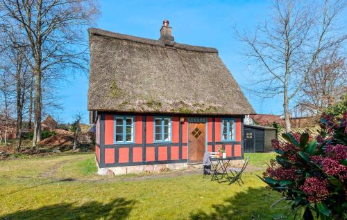 a small house with a thatched roof on a field at Nice Home In Ry With Wifi in Ry