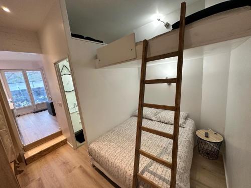 a bedroom with a bunk bed and a ladder at Gite du Silo Épi de Blé Piscine & Spa in Toucy