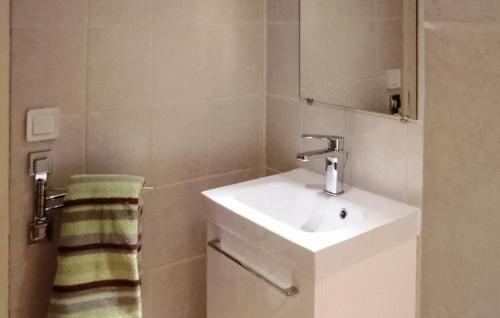 a bathroom with a sink and a mirror and a towel at Amazing Home In Vedène in Vedène