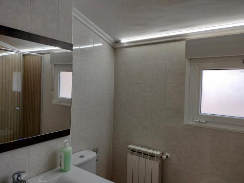a bathroom with a toilet and a window and a sink at APARTAMENTO FAMILIAR - Solares RH 16 in Entrambasaguas