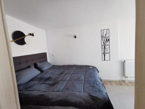 a bedroom with a large bed in a white room at Haus am See in Lindow