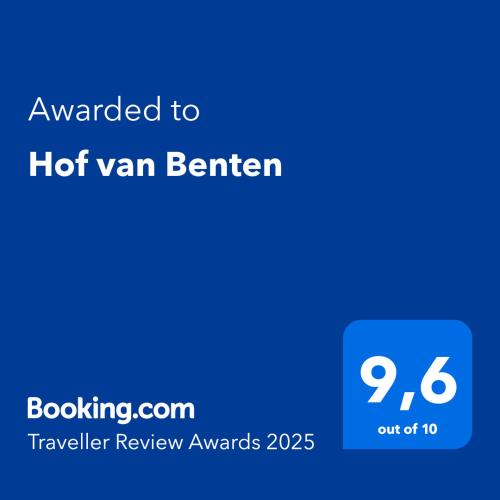 a blue sign with the text awarded to a hot van benefit at Hof van Benten in Ermelo