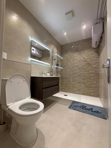 a bathroom with a toilet and a sink at Sliema Maisonette in city center in Sliema