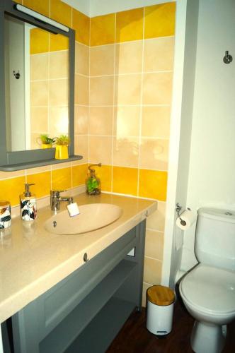 une salle de bain avec un lavabo et des toilettes dans l'établissement La résidence du Lac - maeva Home - Maison atypique 3 pièces 6 personnes - Prestige - super Home MAE-2884, à Monflanquin