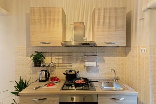 a small kitchen with a stove and a sink at Dafne Room Suites con terrazza in Rome