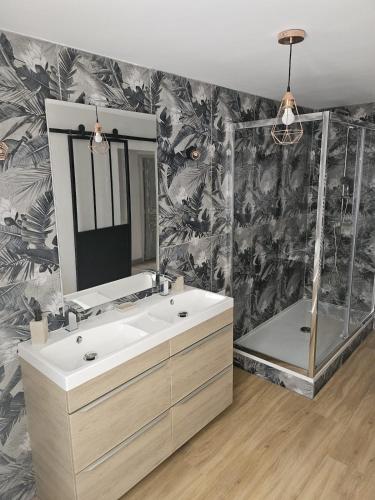 a bathroom with a sink and a mirror at 11 Remparts in Malaucène