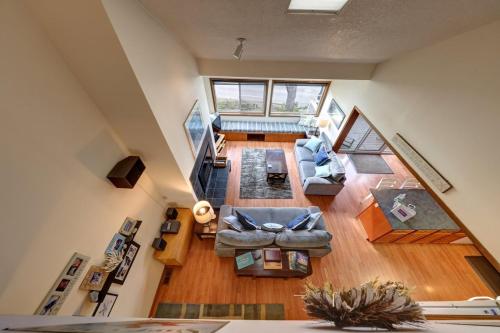 an overhead view of a living room with a couch at Cannon Beach Condo Ocean Views ! Close to Beach! in Cannon Beach