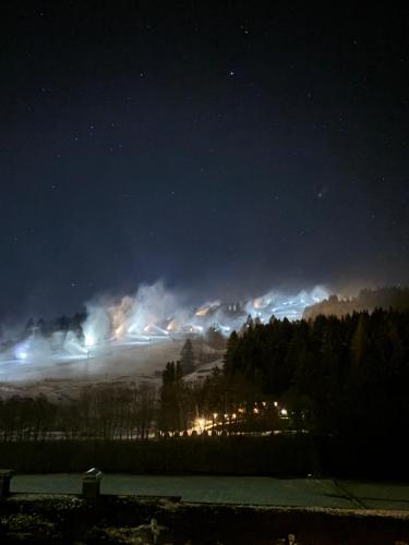 a fire is lighting up a field at night at WillingenHOME in Willingen