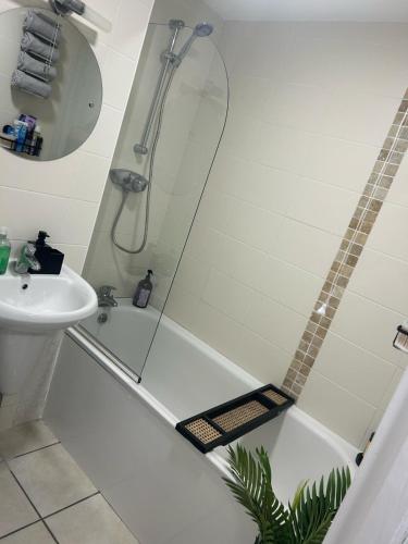 a bathroom with a shower and a sink at 4 star Rating 2 bed Newly renovated city apartment with free parking in Belfast