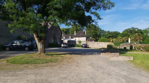 a tree in front of a house with cars parked at Cabane du lac in Pontchâteau