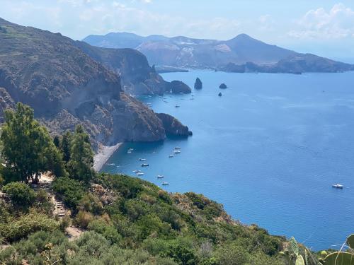 a view of a bay with boats in the water at Lipari Centro Storico 5 mins from port Casa Celeste in Lipari