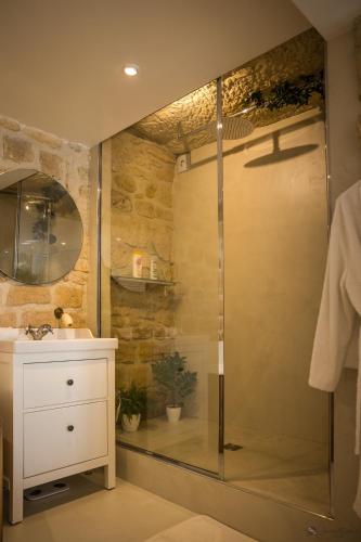 a bathroom with a shower and a sink at Chez Millouz - Triplex semi-troglodyte in Pontoise