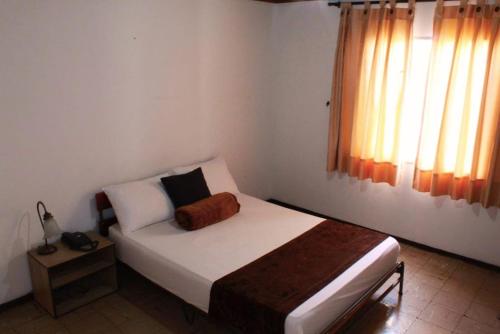 a bedroom with a bed and a window at Hotel Alpino Armenia in Armenia