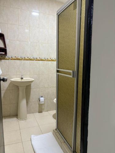 a bathroom with a shower and a toilet and a sink at Apartamentos KARS in Ríohacha