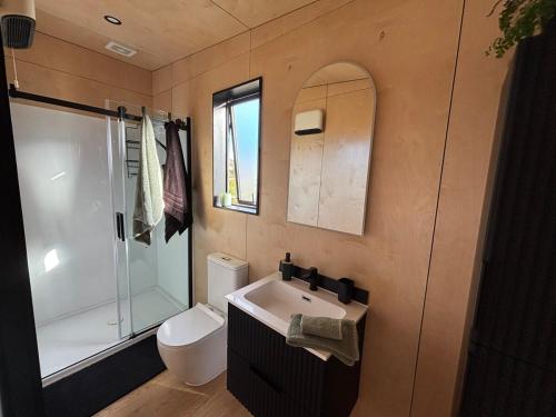 Tiny home with mountain and orchard views